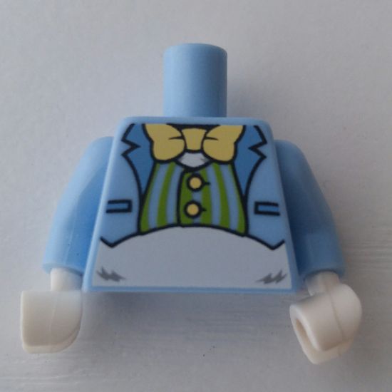 Torso Suit Jacket with Lime Striped Vest, Bow Tie and White Fur Midriff Pattern (Easter Bunny) / Bright Light Blue Arms / White Hands