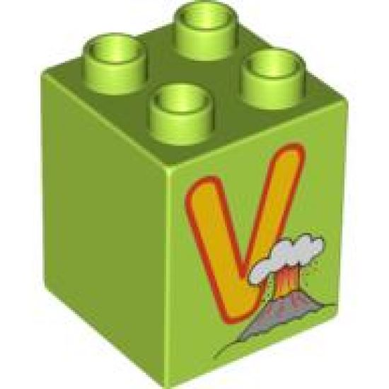Duplo, Brick 2 x 2 x 2 with Letter V and Volcano Pattern