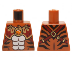 Torso Black Bare Chest with Tiger Stripes, Dark Red and Gold Armor with Straps and Fire Chi Emblem Pattern