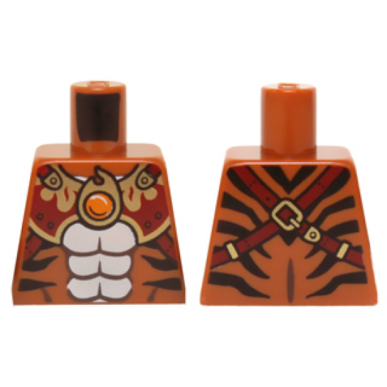 Torso Black Bare Chest with Tiger Stripes, Dark Red and Gold Armor with Straps and Fire Chi Emblem Pattern
