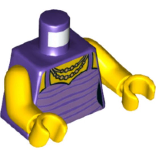 Torso Female Top with Dark Purple Stripes and Gold Necklace Pattern / Yellow Arms / Yellow Hands