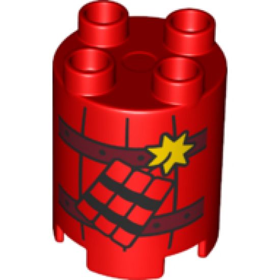 Duplo, Brick Round 2 x 2 x 2 with Dynamite and Railroad Track Pattern