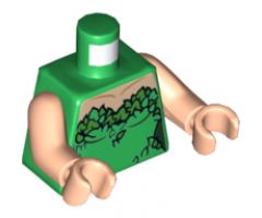 Torso Female Strapless Top, Light Nougat Neck, Green and Bright Green Leaves Pattern / Light Nougat Arms / Light Nougat Hands