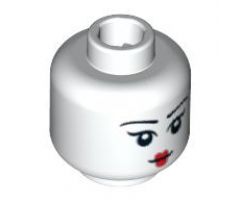 Minifigure, Head Female with Black Eyes, Thin Eyebrows, Red Small Lips, White Pupils Pattern - Blocked Open Stud