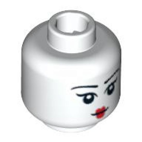 Minifigure, Head Female with Black Eyes, Thin Eyebrows, Red Small Lips, White Pupils Pattern - Blocked Open Stud