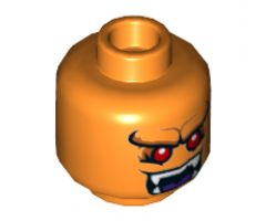 Minifigure, Head Dual Sided Alien, Pronounced Brow, Red Eyes, White Fangs, Wide Open Mouth / Lopsided Frown Pattern - Hollow Stud