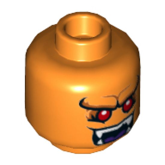 Minifigure, Head Dual Sided Alien, Pronounced Brow, Red Eyes, White Fangs, Wide Open Mouth / Lopsided Frown Pattern - Hollow Stud