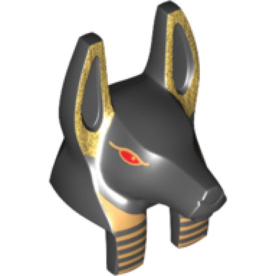 Minifigure, Head, Modified Anubis Guard Head with Gold Print and Red Eyes Pattern