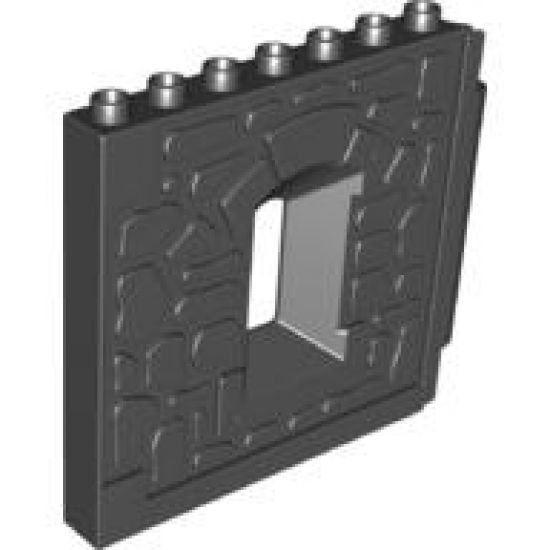 Duplo, Building Wall 1 x 8 x 6 Hinge on Right with Window Opening - Castle
