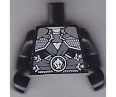 Torso Ninjago Silver Armor Plates, Straps and Buckles and Earth Power Emblem Pattern / Black Arms / Black Hands