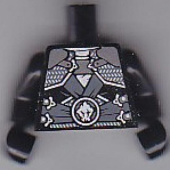 Torso Ninjago Silver Armor Plates, Straps and Buckles and Earth Power Emblem Pattern / Black Arms / Black Hands
