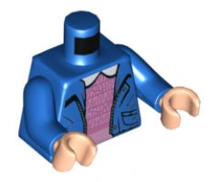 Torso Jacket over Bright Pink Dress with White Collar and Dark Pink Detail Pattern / Blue Arms / Light Nougat Hands