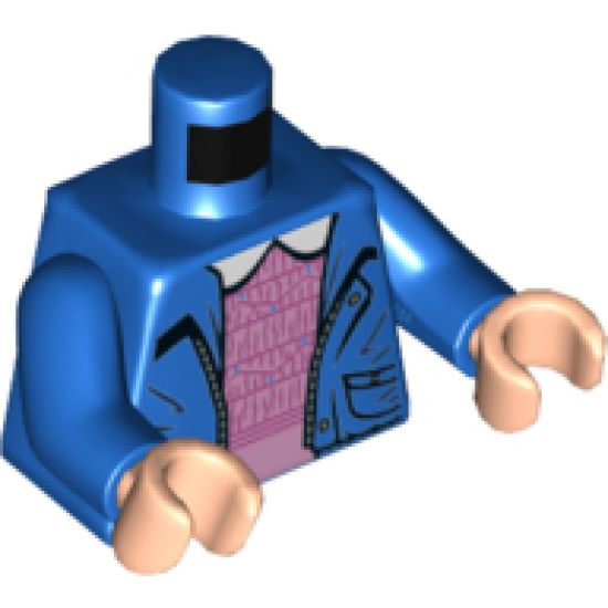Torso Jacket over Bright Pink Dress with White Collar and Dark Pink Detail Pattern / Blue Arms / Light Nougat Hands
