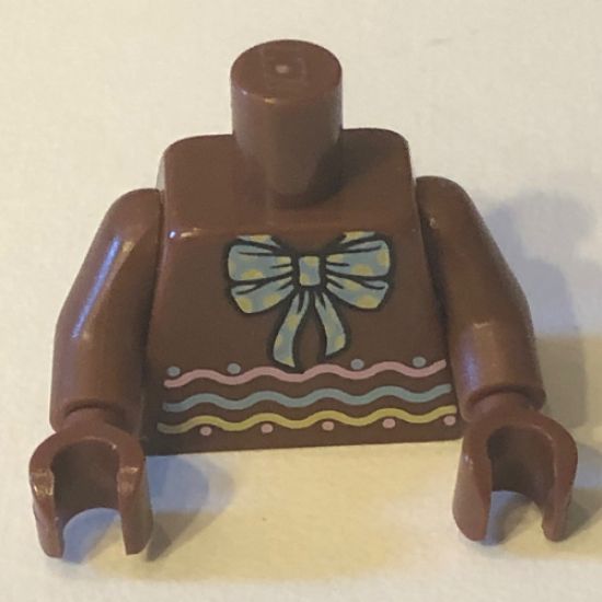 Torso with Bright Light Blue Bow with Yellow Polka Dots, Pink, Blue and Yellow Waves Pattern (BAM) / Reddish Brown Arms / Reddish Brown Hands