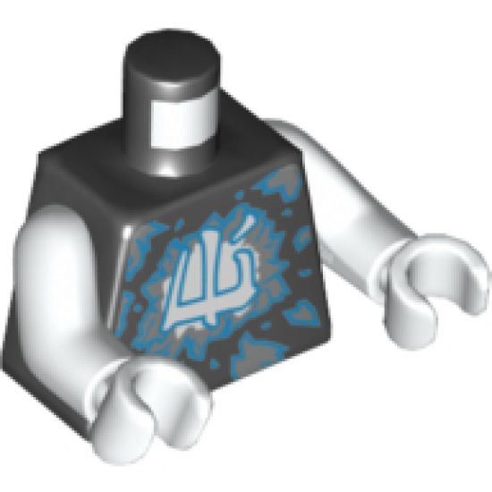 Torso Ninjago with Dark Azure and Silver Shards and White Ninjago Logogram 'Ice' Pattern / White Arms / White Hands