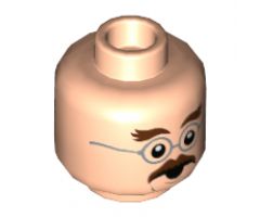 Minifigure, Head Dual Sided Dark Brown Bushy Eyebrows, Moustache, Silver Round Glasses, Open Mouth / Shocked Pattern - Hollow Stud