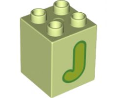 Duplo, Brick 2 x 2 x 2 with Letter J Lime Pattern