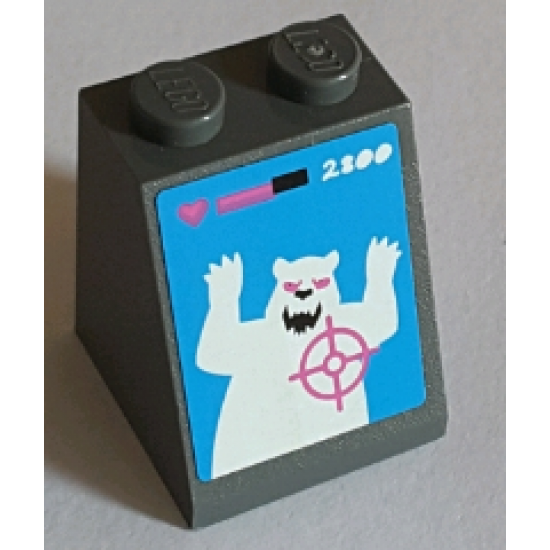 Slope 65 2 x 2 x 2 with Bottom Tube with '2800' and Dark Pink Crosshairs on White Angry Bear Pattern (Sticker) - Set 71016