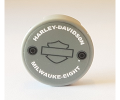 Tile, Round 2 x 2 with Bottom Stud Holder with 'HARLEY-DAVIDSON' and 