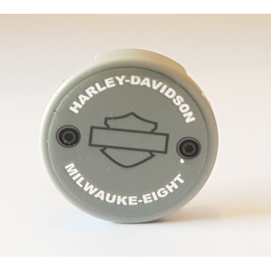Tile, Round 2 x 2 with Bottom Stud Holder with 'HARLEY-DAVIDSON' and 
