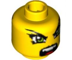 Minifigure, Head Dual Sided Exo-Force Green Eyes Female with Slight Smirk / Open Mouth Pattern (Hitomi) - Blocked Open Stud