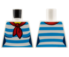 Torso Female Shirt with Red Scarf and 5 Dark Azure Stripes Pattern