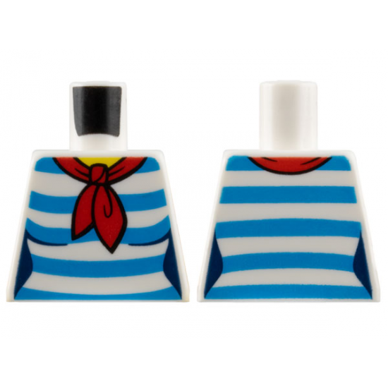 Torso Female Shirt with Red Scarf and 5 Dark Azure Stripes Pattern