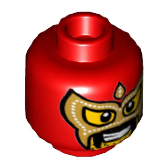 Minifigure, Head Balaclava with Eye and Mouth Holes, Gold Mask, Drooping Moustache and Stubble Pattern - Hollow Stud
