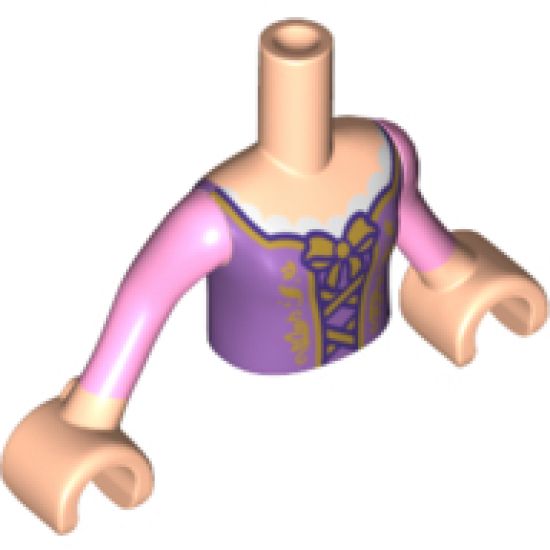 Mini Doll, Torso Friends Girl Medium Lavender Top with Gold Lacing and Bow Pattern, Light Nougat Arms with Hands with Bright Pink Sleeves
