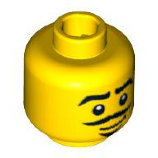 Minifigure, Head Male Black Eyebrows, Black Goatee and Moustache, White Pupils Pattern - Blocked Open Stud