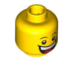 Minifigure, Head Dual Sided Huge Grin, White Pupils, Eyebrows / Sad with Tear, Convex Eyebrows Pattern - Blocked Open Stud