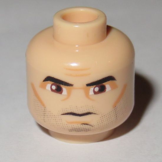Minifigure, Head Male Thick Eyebrows, Brown Eyes, Five O'Clock Shadow Stubble Pattern (SW Captain Rex) - Blocked Open Stud