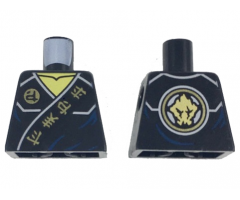 Torso Ninjago Robe with Gold Ninjago Logogram 'Fire Earth Lightning Energy' on Black Sash Pattern