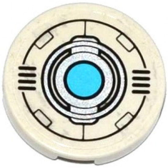 Tile, Round 2 x 2 with Bottom Stud Holder with Grilles, Black and Silver Circles and Medium Azure Light Pattern (Sticker) - Set 70173
