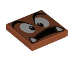 Tile 2 x 2 with Black Eyebrows, Dark Brown and White Eyes Looking Straight, Surprised Open Mouth with Bottom Fangs Pattern (Super Mario Goomba Face)