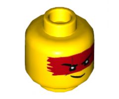 Minifigure, Head Red Headband/Mask, Black Eyebrows with Scar on Right, Lopsided Grin Pattern - Hollow Stud