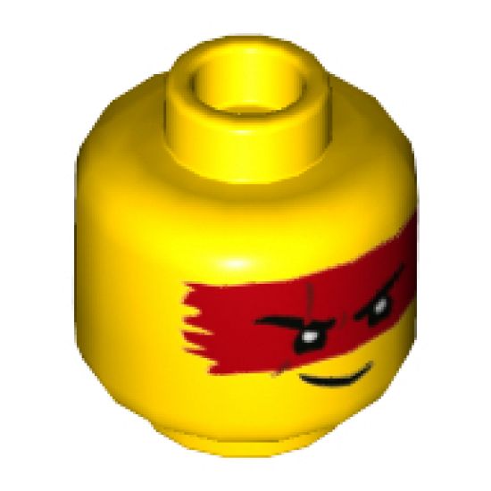 Minifigure, Head Red Headband/Mask, Black Eyebrows with Scar on Right, Lopsided Grin Pattern - Hollow Stud