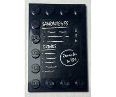 Tile, Modified 4 x 6 with Studs on Edges with 'SANDWICHES' and 'DRINKS' and 'Remember to TIP!' Pattern (Sticker) - Set 70812
