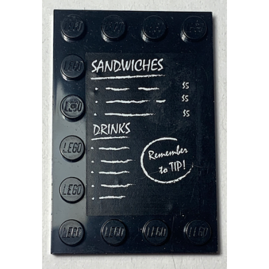Tile, Modified 4 x 6 with Studs on Edges with 'SANDWICHES' and 'DRINKS' and 'Remember to TIP!' Pattern (Sticker) - Set 70812
