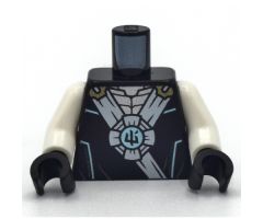 Torso Tunic with White Hems, Silver Neck and Ninjago Logogram 'Ice' in Metallic Blue Circle Pattern / White Arms / Black Hands