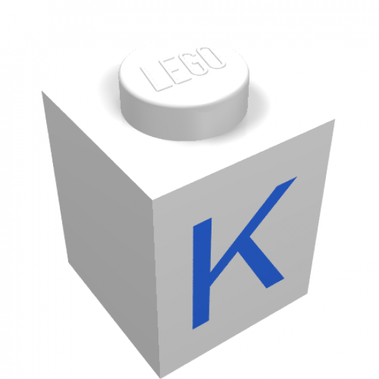 Brick 1 x 1 with Blue 'K' Pattern