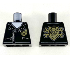 Torso Police Silver Zippers and Rivets, Gold Badge Front, Gold Emblem with Minifigure Head and Wrenches Back Pattern