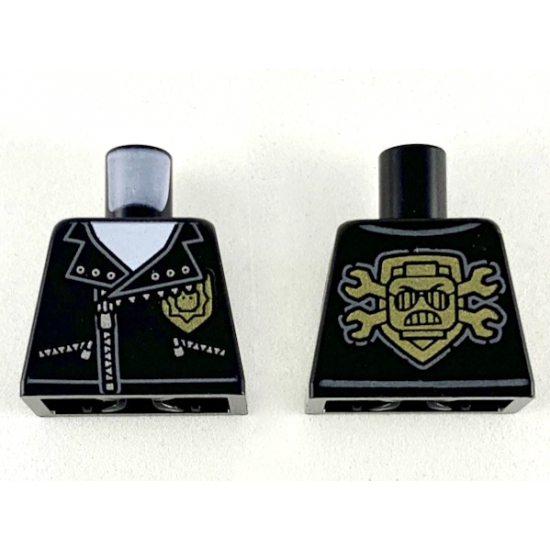 Torso Police Silver Zippers and Rivets, Gold Badge Front, Gold Emblem with Minifigure Head and Wrenches Back Pattern