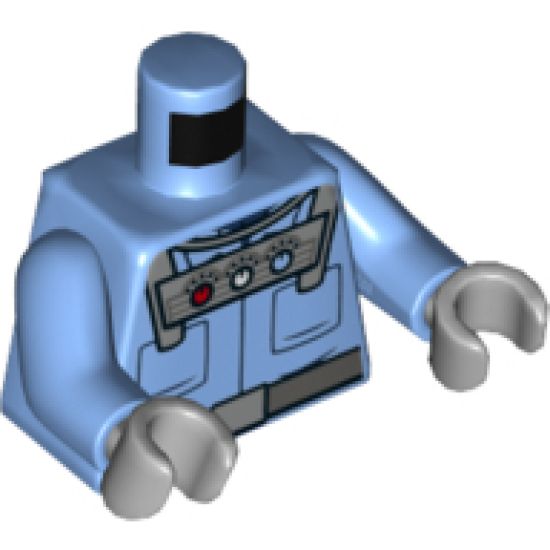 Torso Batman Pockets and Silver Control Unit with 3 Gauges, Belt with Silver Buckle Pattern / Medium Blue Arms / Light Bluish Gray Hands