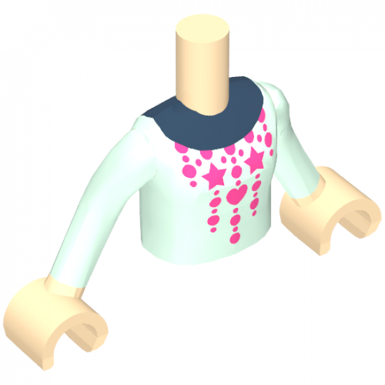 Mini Doll, Torso Friends Girl Light Aqua Sweater with Christmas Pattern, Light Nougat Arms with Hands with Light Aqua Sleeves