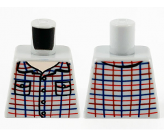Torso Shirt with Buttons, Collar and Pockets, Red, Dark Red and Dark Blue Plaid Lines Pattern
