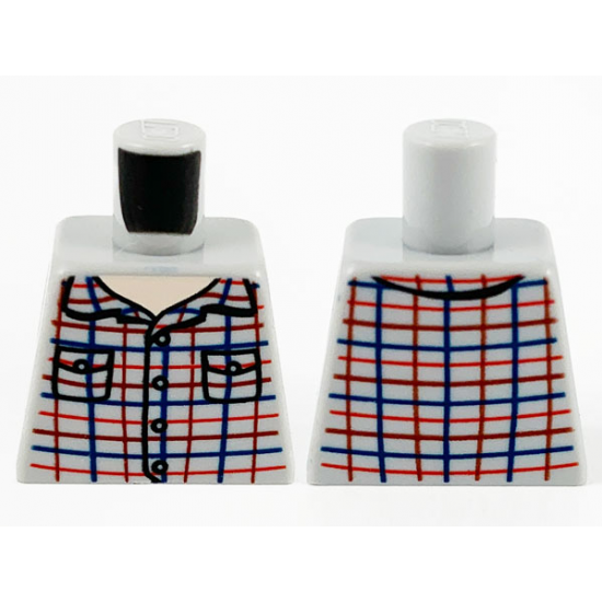 Torso Shirt with Buttons, Collar and Pockets, Red, Dark Red and Dark Blue Plaid Lines Pattern