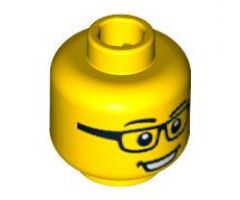 Minifigure, Head Glasses Rectangular, Black Eyebrows, Open Mouth Smile, White Pupils Pattern - Blocked Open Stud