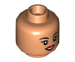 Minifigure, Head Dual Side Female, Black Eyebrows, Gold Bindi, Red Lips, Lopsided Grin / Open Smile Pattern Hollow Stud