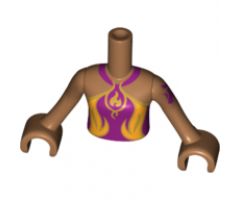 Mini Doll, Torso Friends Girl Magenta Top, Gold and Orange Fire Symbol, Trim Pattern, Medium Nougat Arms with Hands with Dark Purple Elves Tattoo Left